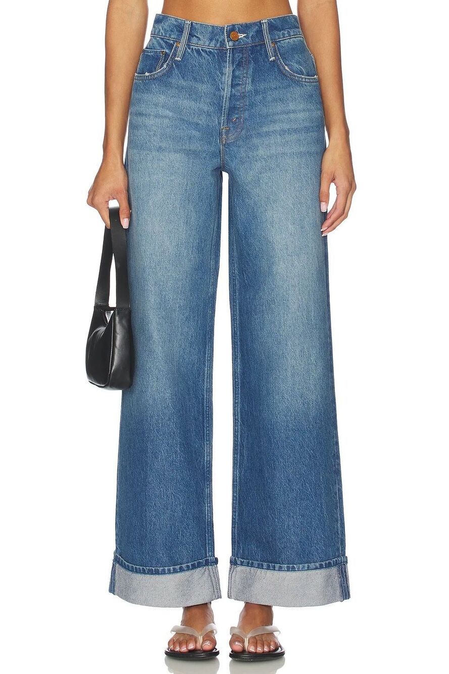 NWT MOTHER Snacks Smoothie Skimp Cuff Hot Stuff Solid Blue Wash Jeans Size 27